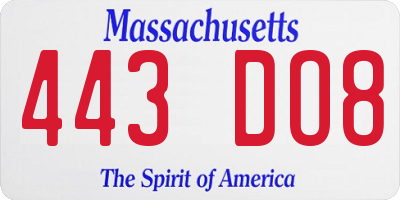 MA license plate 443DO8
