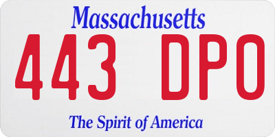 MA license plate 443DP0
