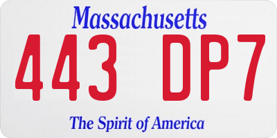 MA license plate 443DP7