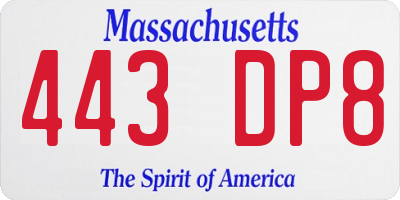MA license plate 443DP8
