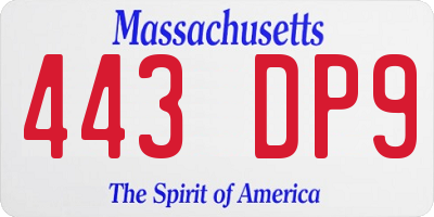 MA license plate 443DP9
