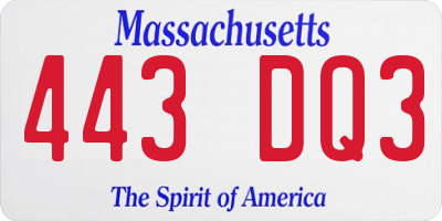 MA license plate 443DQ3