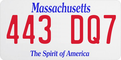 MA license plate 443DQ7