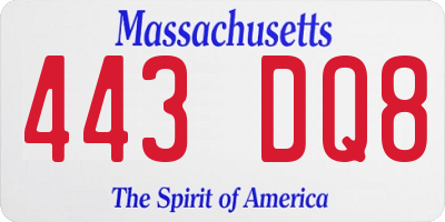 MA license plate 443DQ8