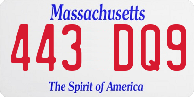 MA license plate 443DQ9