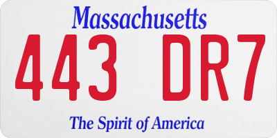 MA license plate 443DR7