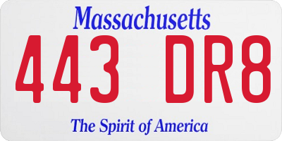 MA license plate 443DR8