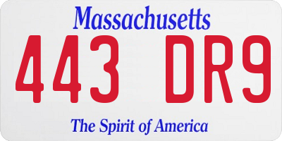 MA license plate 443DR9