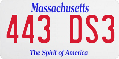 MA license plate 443DS3