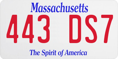 MA license plate 443DS7