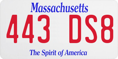 MA license plate 443DS8