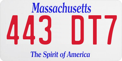 MA license plate 443DT7