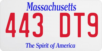 MA license plate 443DT9