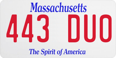 MA license plate 443DU0
