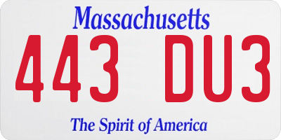 MA license plate 443DU3