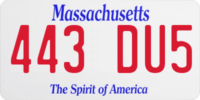 MA license plate 443DU5