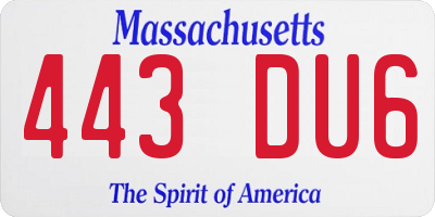 MA license plate 443DU6