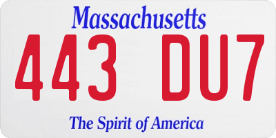 MA license plate 443DU7
