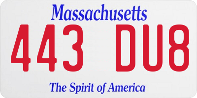 MA license plate 443DU8
