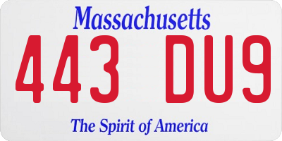 MA license plate 443DU9