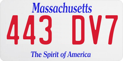 MA license plate 443DV7