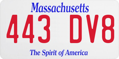 MA license plate 443DV8