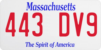 MA license plate 443DV9