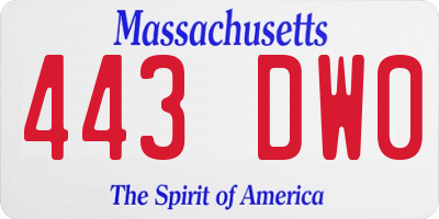 MA license plate 443DW0