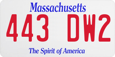 MA license plate 443DW2