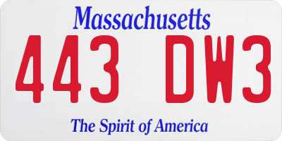 MA license plate 443DW3