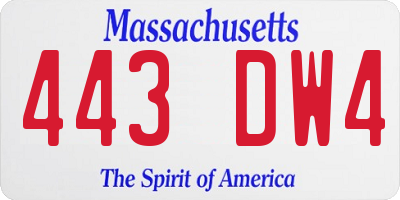 MA license plate 443DW4
