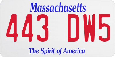 MA license plate 443DW5
