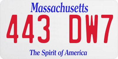 MA license plate 443DW7