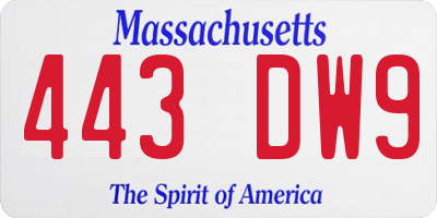 MA license plate 443DW9