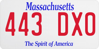 MA license plate 443DX0