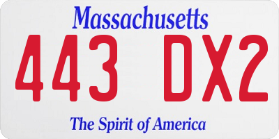 MA license plate 443DX2