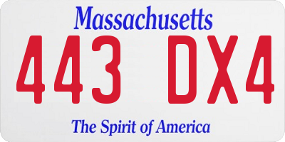 MA license plate 443DX4
