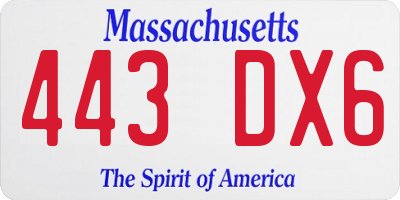 MA license plate 443DX6