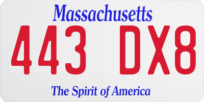 MA license plate 443DX8