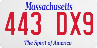 MA license plate 443DX9