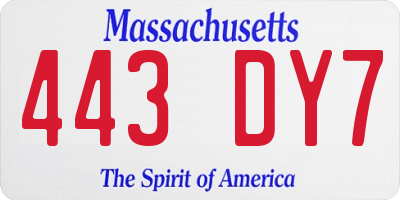 MA license plate 443DY7