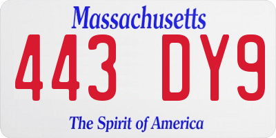 MA license plate 443DY9