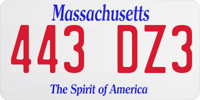 MA license plate 443DZ3