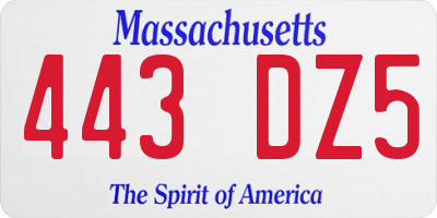 MA license plate 443DZ5