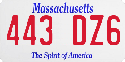 MA license plate 443DZ6