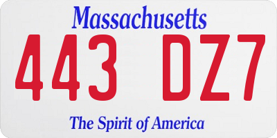 MA license plate 443DZ7