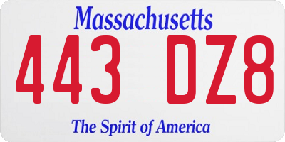 MA license plate 443DZ8