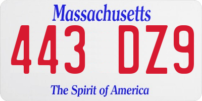 MA license plate 443DZ9