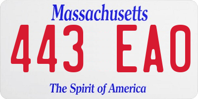 MA license plate 443EA0