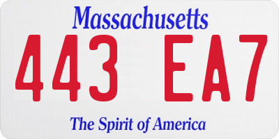 MA license plate 443EA7